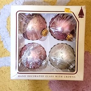 Christmas by Krebs ornaments glitter crown pink cream white gold vintage ribbon